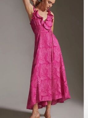 Hutch Anthropologie pink wrap midi dress, size M